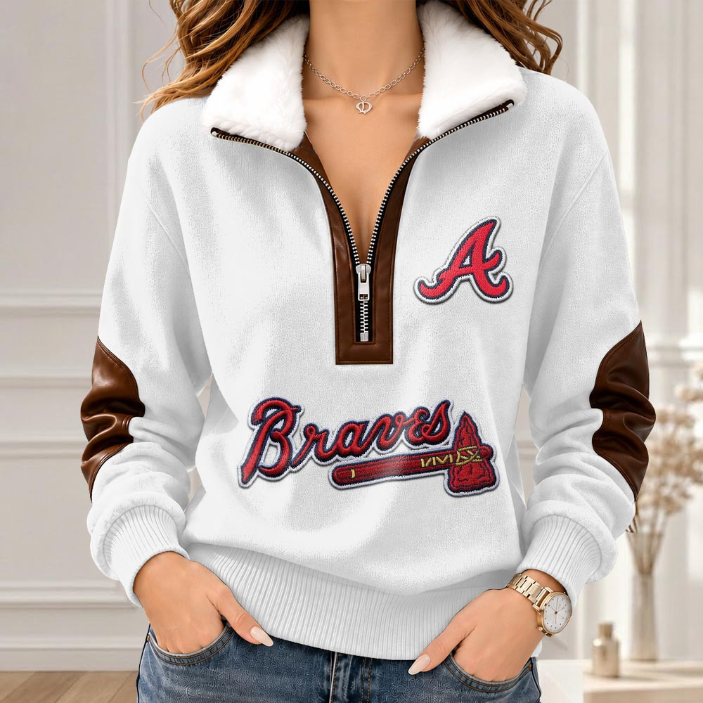 Atlanta Braves Merch Collar Zip Sweatshirt Braves Gameday Clothing Gifts For Mom 1 - Unicasport Atlanta Braves Merch Collar Zip Sweatshirt Braves Gameday Clothing Gifts For Mom