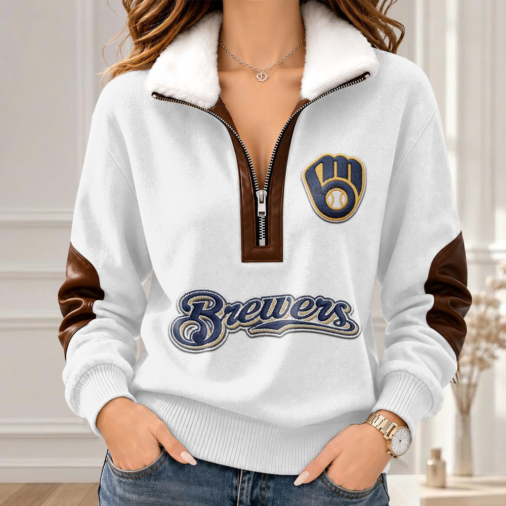 Milwaukee Brewers Merch Collar Zip Sweatshirt Brewers Baseball Clothing Gifts 1 - Unicasport Milwaukee Brewers Merch Collar Zip Sweatshirt Brewers Baseball Clothing Gifts