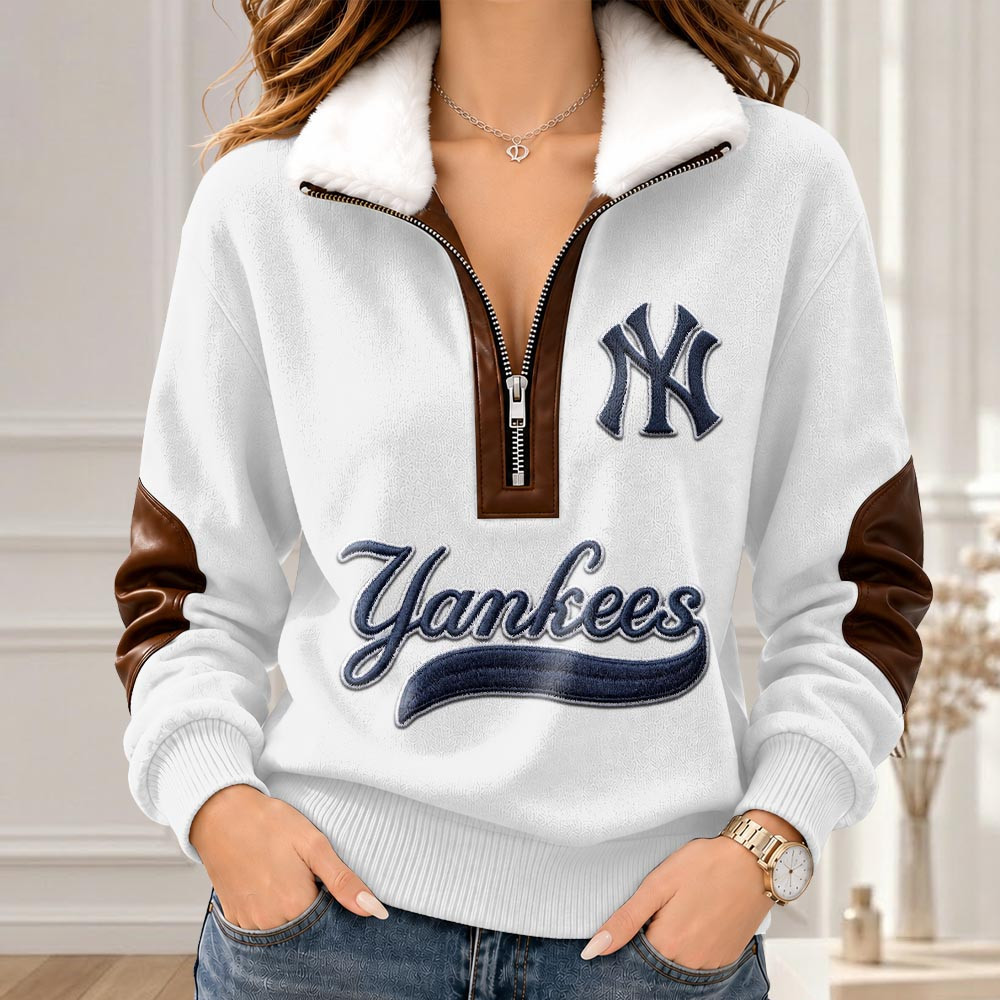 New York Yankees Merch Collar Zip Sweatshirt Yankees Baseball Apparel Sportswear Gift 1 - Unicasport New York Yankees Merch Collar Zip Sweatshirt Yankees Baseball Apparel Sportswear Gift