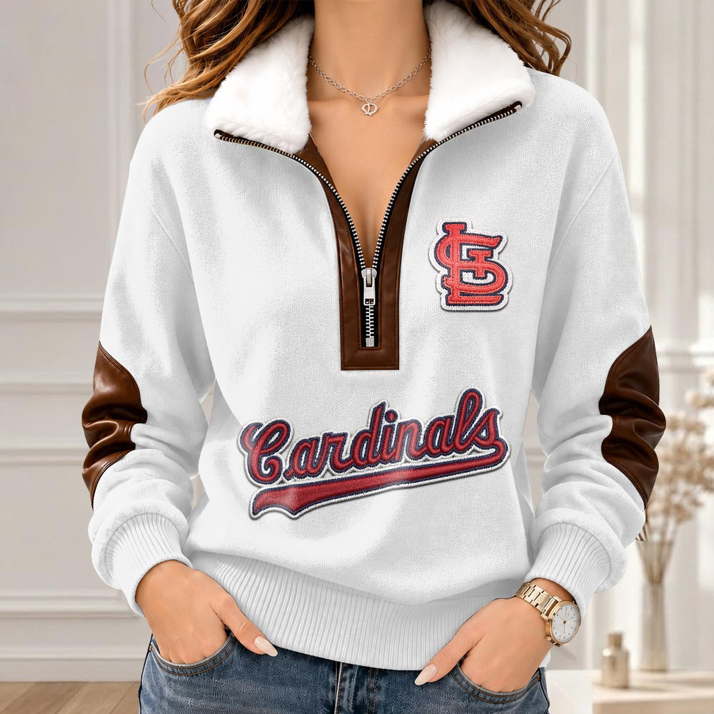 St. Louis Cardinals Merch Collar Zip Sweatshirt Cardinals Baseball Wear Gifts For Her 1 - Unicasport St. Louis Cardinals Merch Collar Zip Sweatshirt Cardinals Baseball Wear Gifts For Her