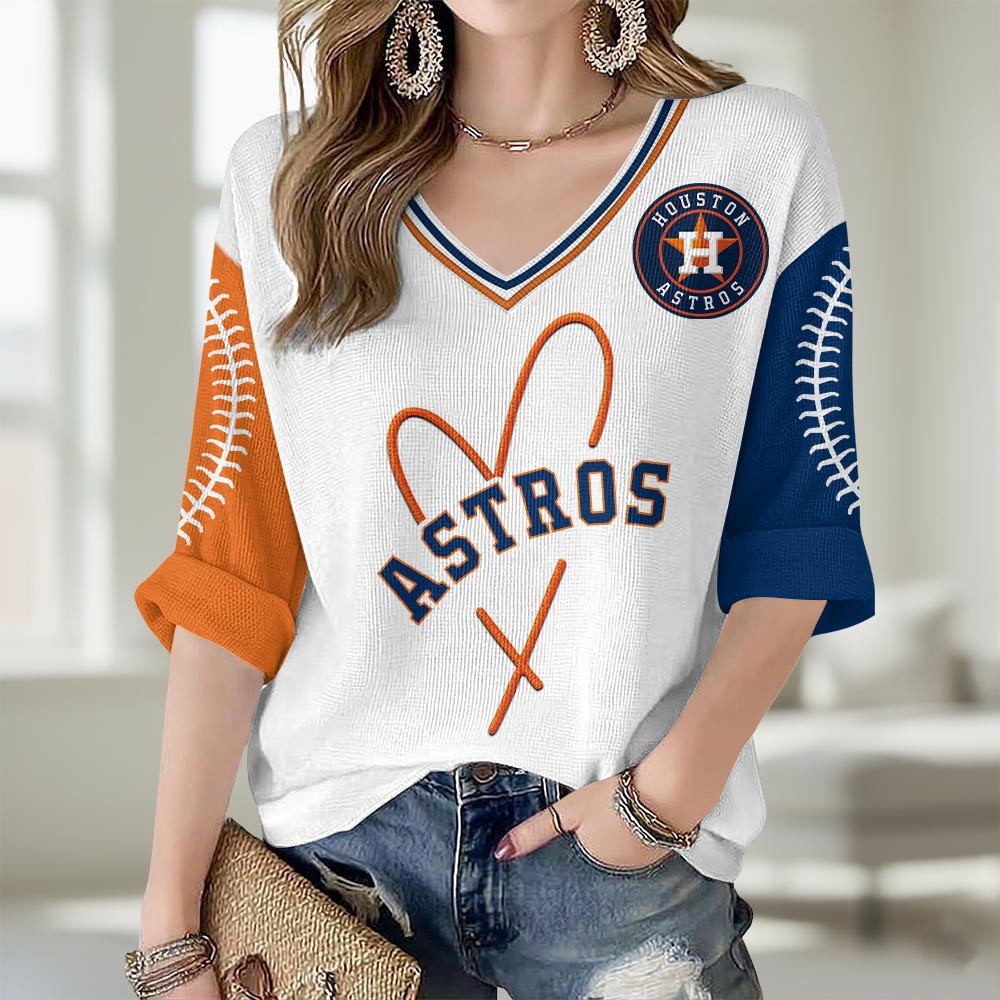 Houston Astros Merch V-Neck Long Sleeve Shirt Astros Gameday Clothes Gifts For Sister