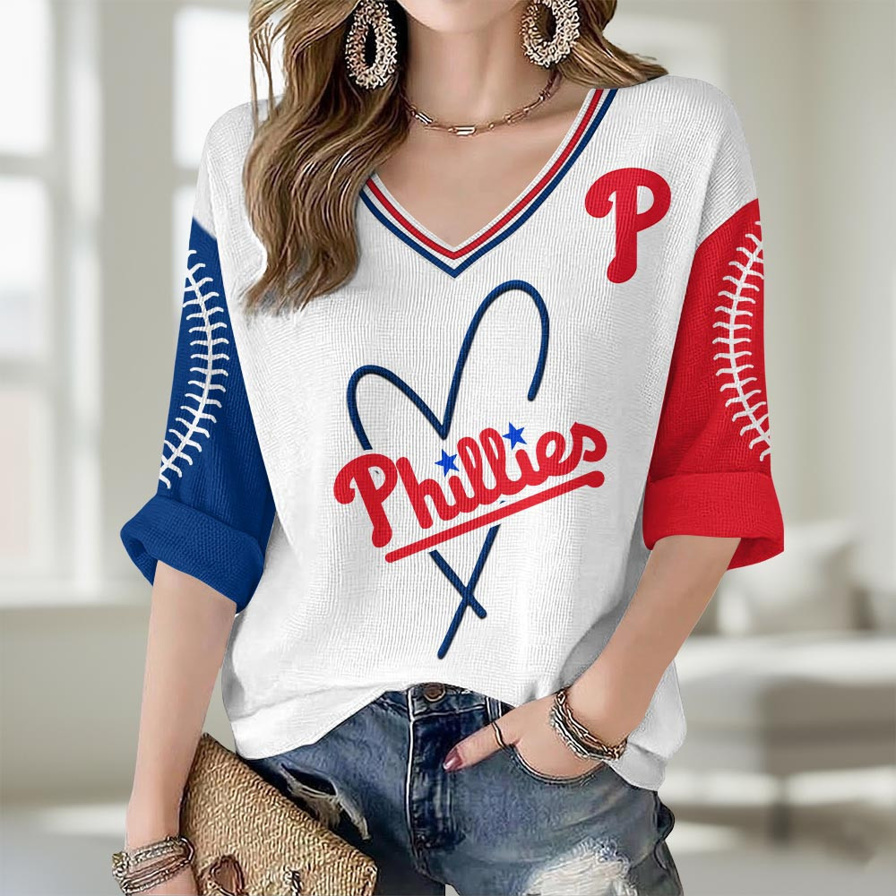 Philadelphia Phillies Merch V-Neck Long Sleeve Shirt Phillies Baseball Gear MLB Fan Gift