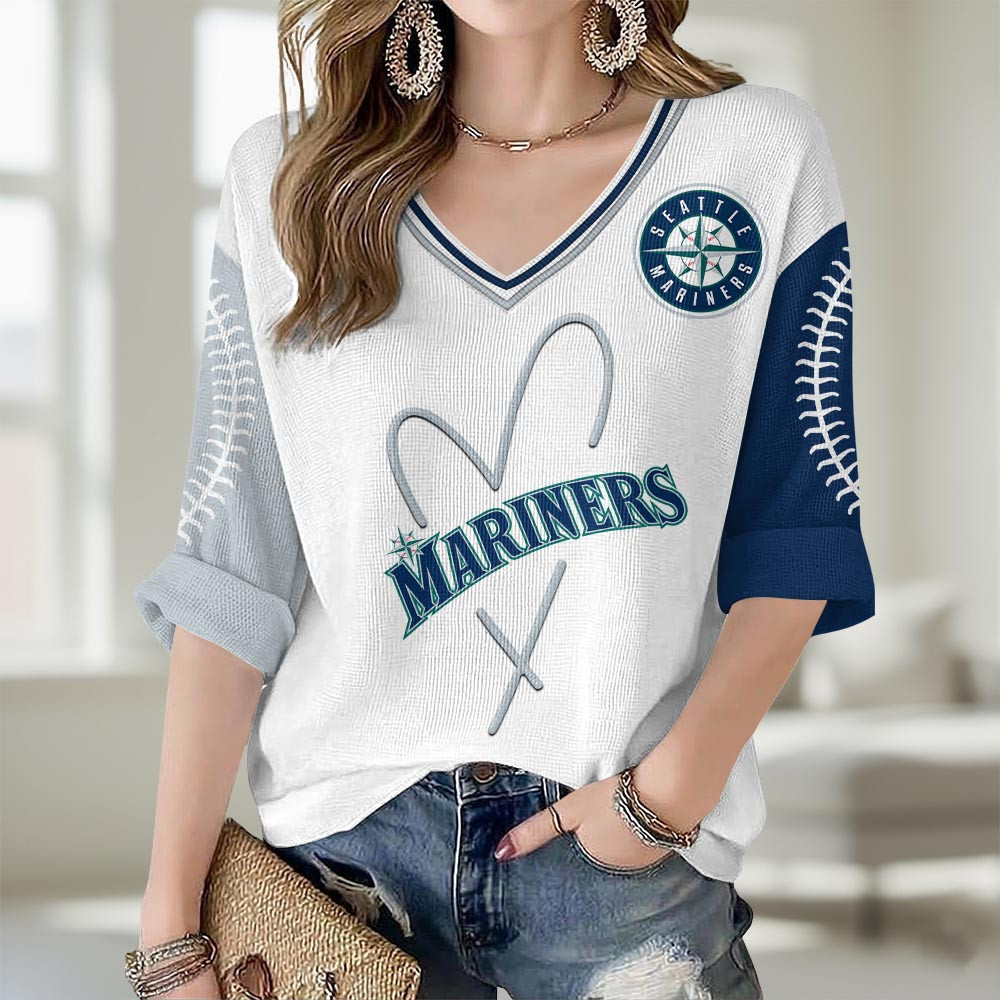 Seattle Mariners Merch V-Neck Long Sleeve Shirt Mariners Baseball Outfits Teammate Gift