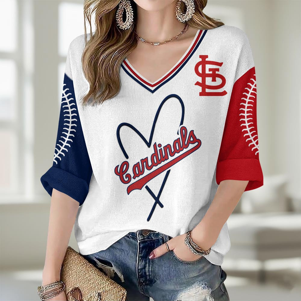 St. Louis Cardinals Merch V-Neck Long Sleeve Shirt Cardinals Baseball Attire Gifts