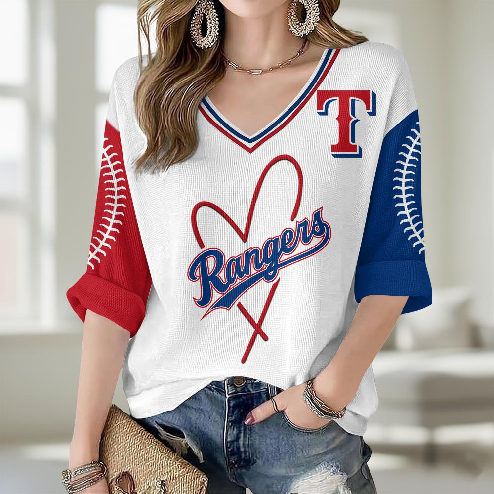 Texas Rangers Merch V-Neck Long Sleeve Shirt Rangers Baseball MLB Clothing Mom Gift