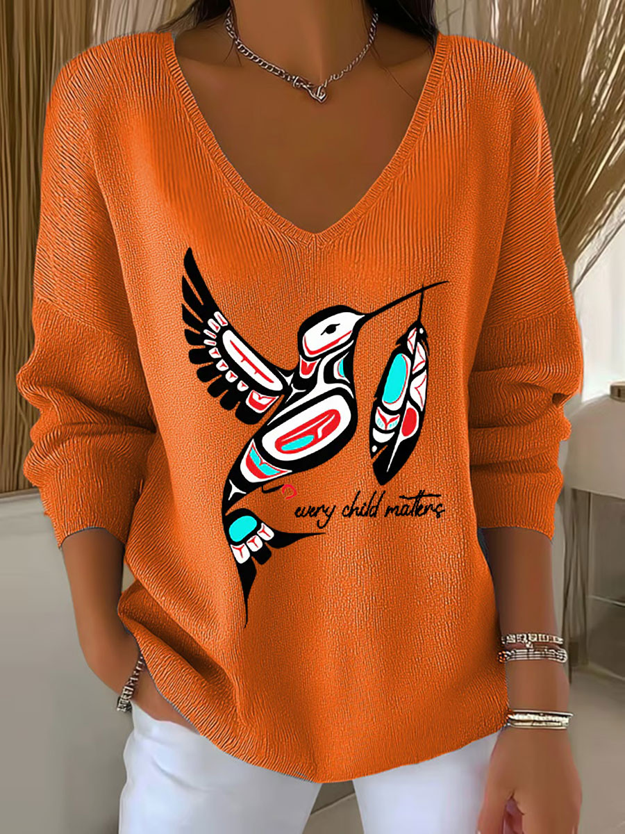Orange Shirt Day Merch V-Neck Long Sleeve Shirt Women's Apparel Gift For Her