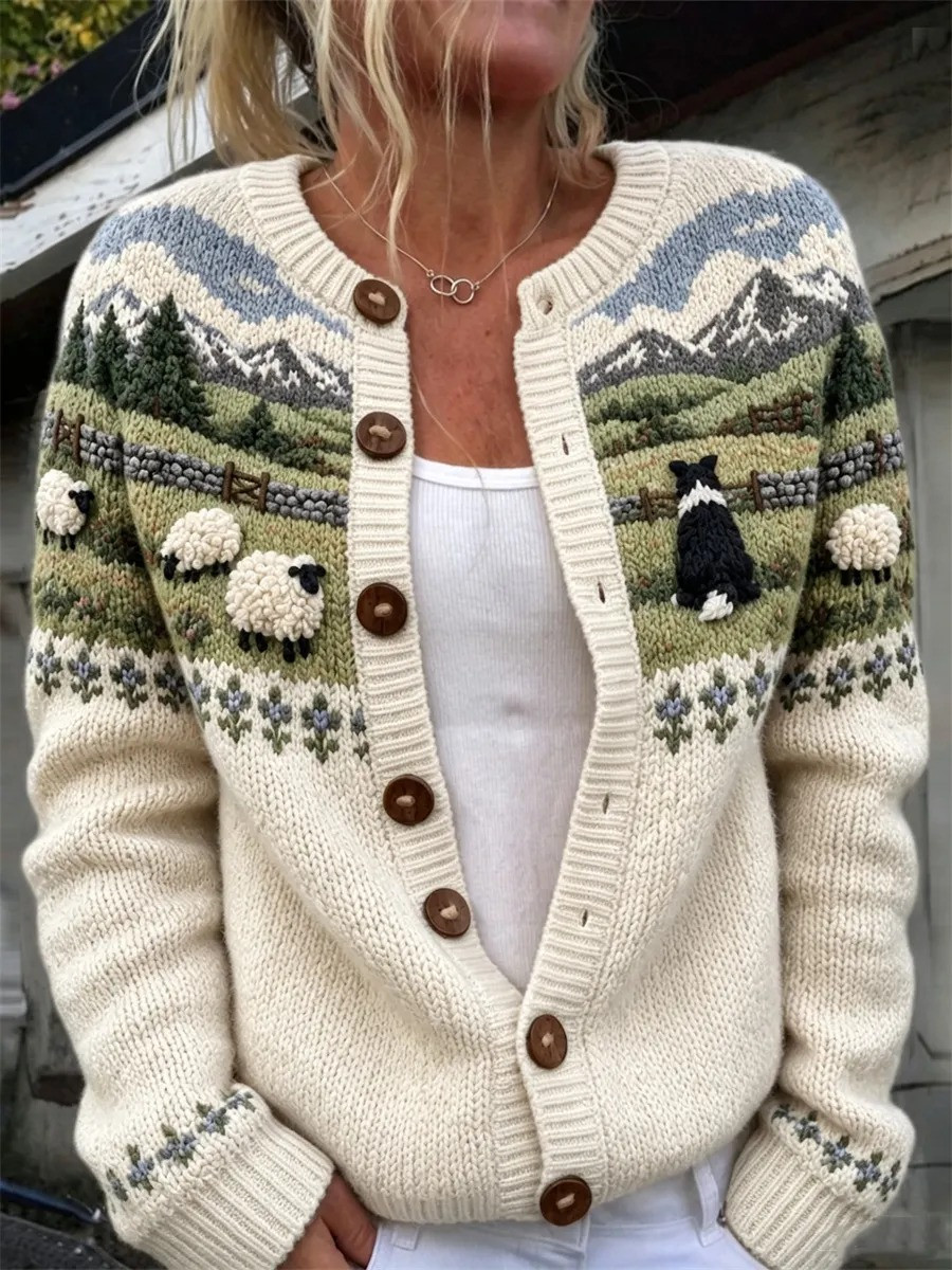 Vintage Border Collie Sheep Landscape Yoke Isle Cardigan Xmas Outfits Gifts For Dog Lovers