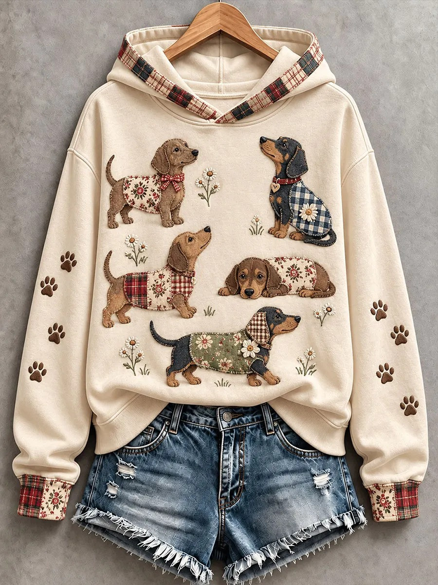 Dachshund Floral Paw Cottagecore Plaid Hoodie Cute Animal Hoodie Gifts Dachshund Lovers 1 - Unicasport Dachshund Floral Paw Cottagecore Plaid Hoodie Cute Animal Hoodie Gifts Dachshund Lovers