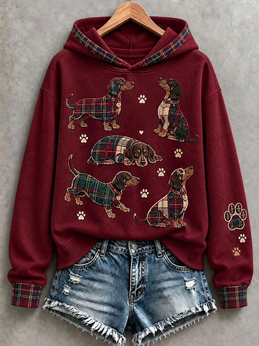Dachshund Cottagecore Plaid Hoodie Cute Animal Hoodie Xmas Gifts Dachshund Lovers 1 - Unicasport Dachshund Cottagecore Plaid Hoodie Cute Animal Hoodie Xmas Gifts Dachshund Lovers