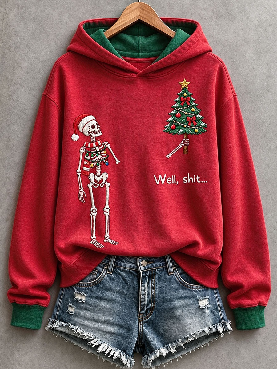 Funny Christmas Skeleton Hoodie Christmas Apparel Gift For Women