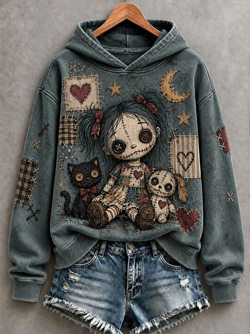 Halloween Art Patchwork Hoodie Spooky Season Apparel Gift For Women 1 - Unicasport Halloween Art Patchwork Hoodie Spooky Season Apparel Gift For Women