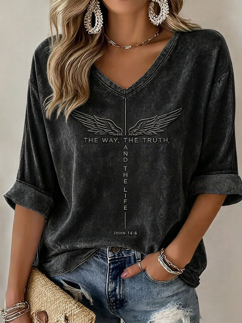 The Way The Truth And The Life V-Neck Long Sleeve Shirt Halloween Apparel Gift For Her