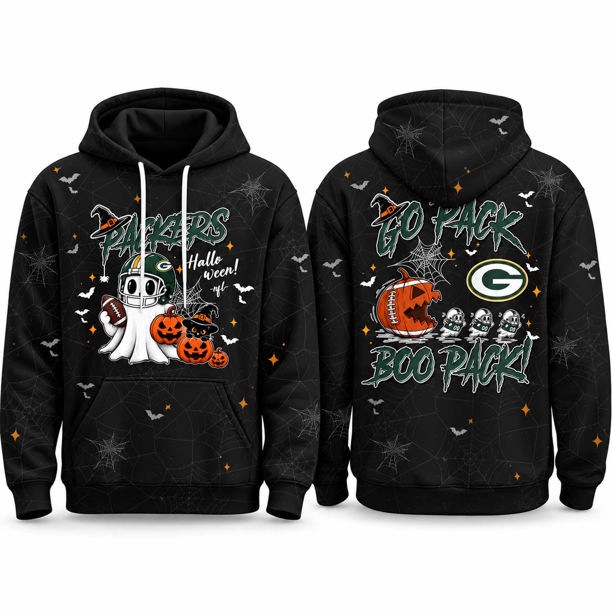 Green Bay Packers Halloween Go Pack Boo Pack Hoodie Green Bay Packers Apparel Fan Gear 1 - Unicasport Green Bay Packers Halloween Go Pack Boo Pack Hoodie Green Bay Packers Apparel Fan Gear
