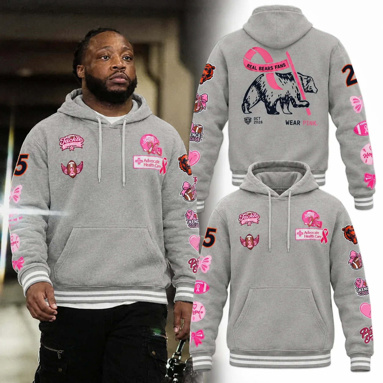Chicago Bears Breast Cancer Awareness Hoodie Chicago Bears Hooded Sweatshirt Fan Gear 1 - Unicasport Chicago Bears Breast Cancer Awareness Hoodie Chicago Bears Hooded Sweatshirt Fan Gear