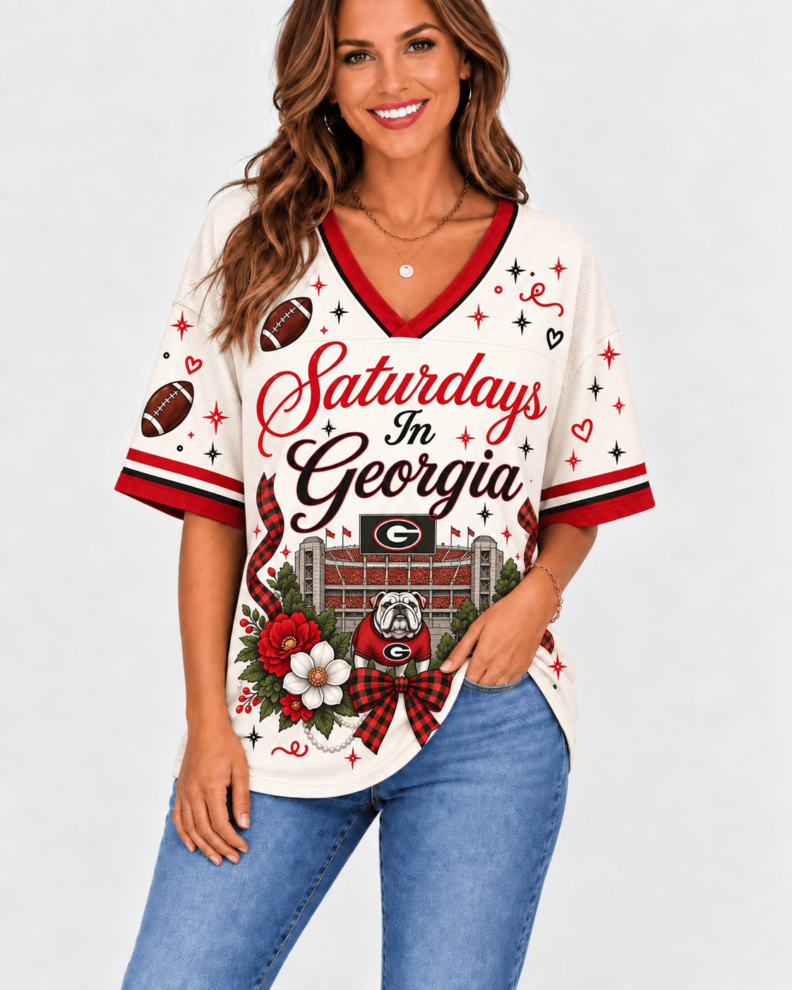 Georgia Bulldogs Bow Floral Jersey Special Gift For Chic Women 1 - Unicasport Georgia Bulldogs Bow Floral Jersey Special Gift For Chic Women