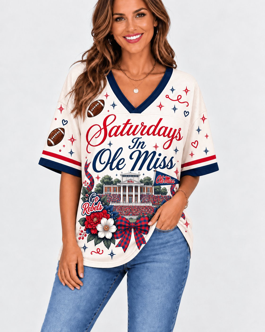 Ole Miss Rebels Bow Floral Jersey Special Gift For Cute Fashion Fans 1 - Unicasport Ole Miss Rebels Bow Floral Jersey Special Gift For Cute Fashion Fans