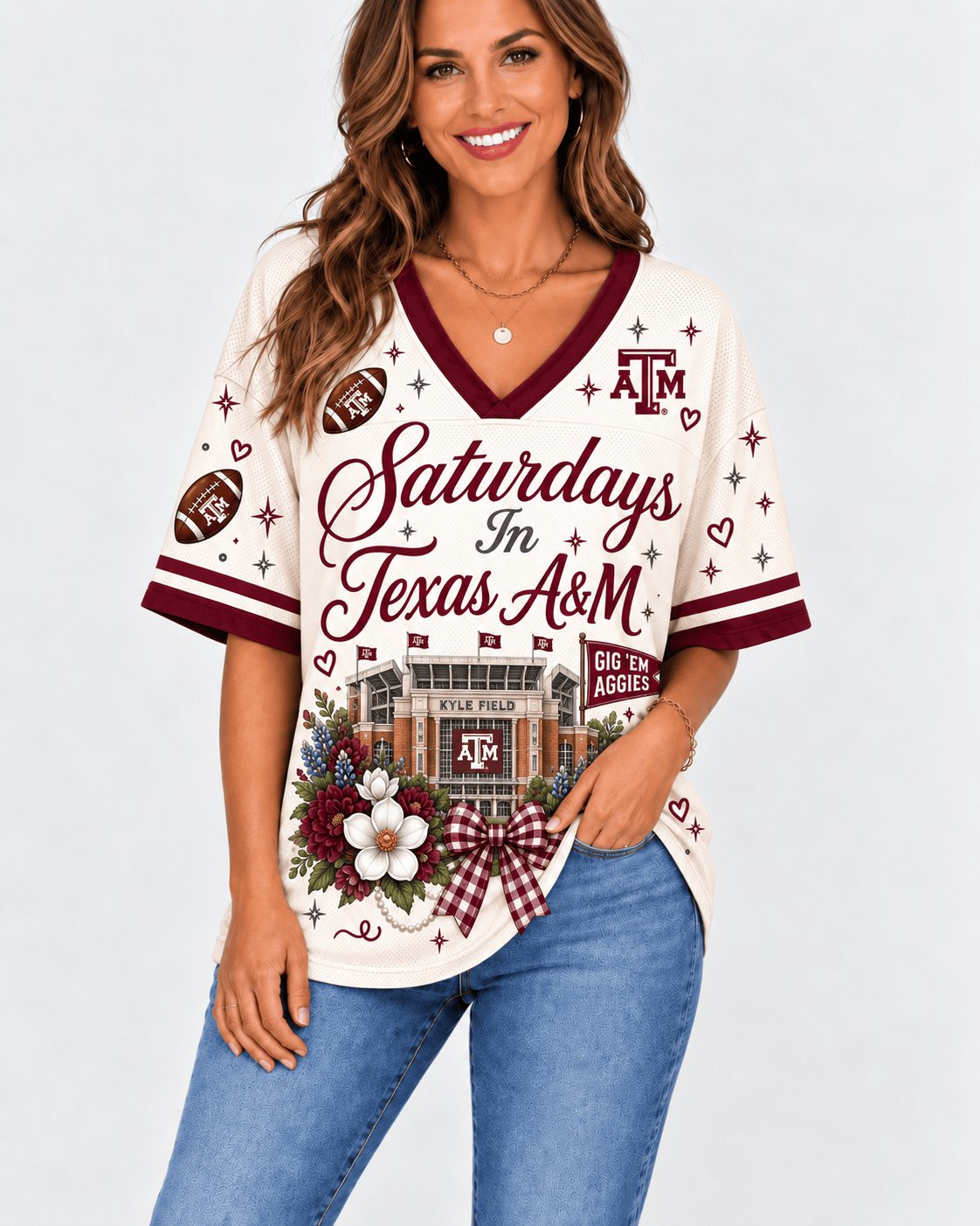 Texas A&M Aggies Bow Floral Jersey Perfect Gift For Stylish Sisters 1 - Unicasport Texas A&M Aggies Bow Floral Jersey Perfect Gift For Stylish Sisters