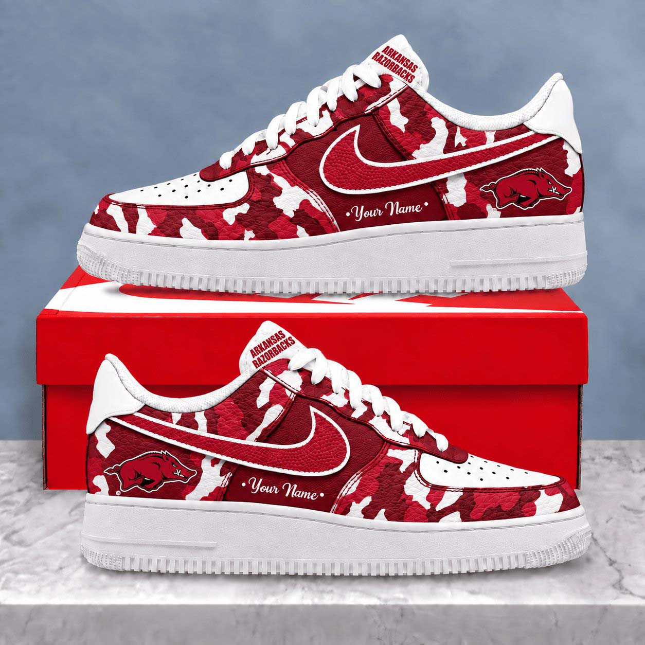 Custom Arkansas Razorbacks Merch Camo Shoes Personalized NCAA Sneakers Razorbacks Fans Gifts
