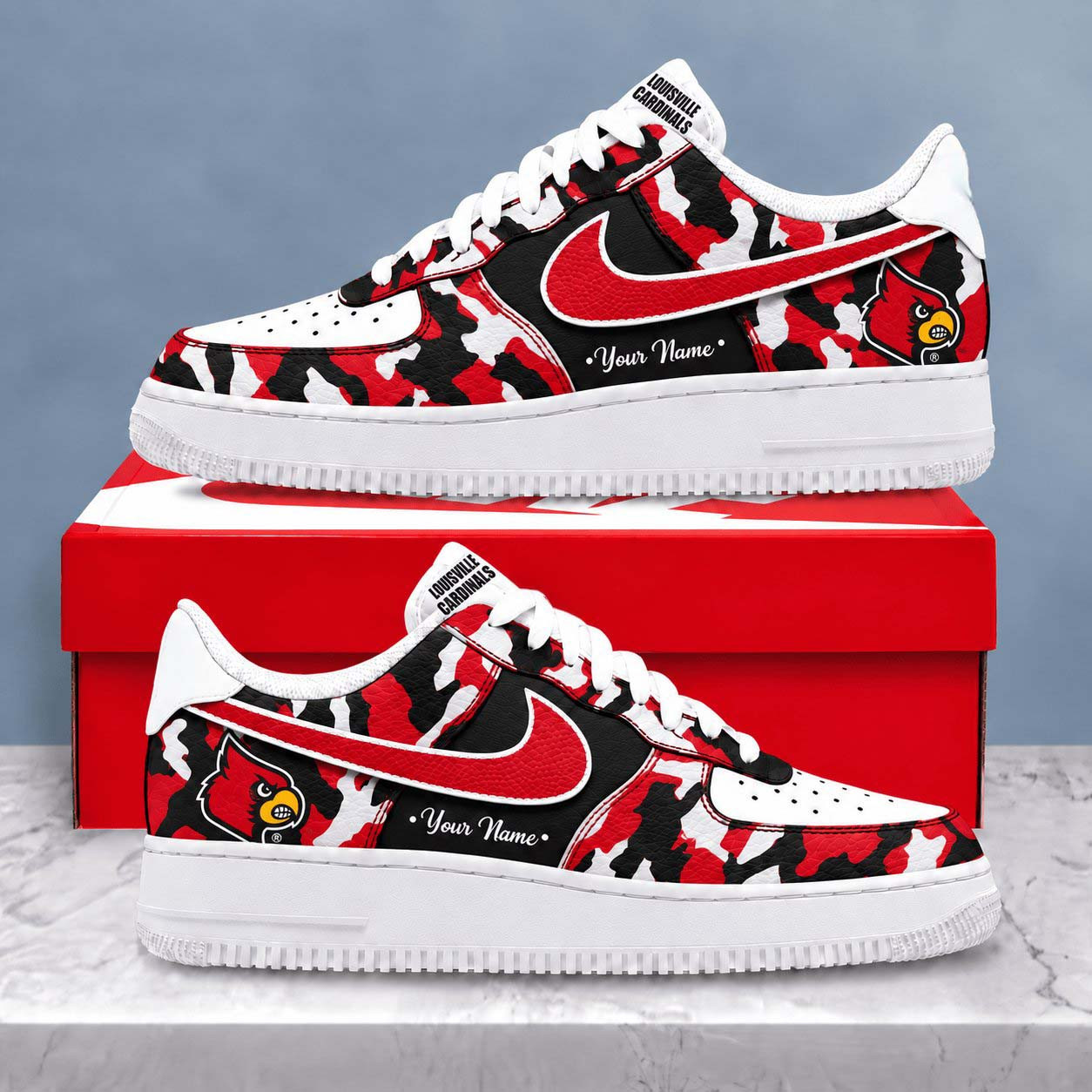 Custom Louisville Cardinals Merch Camo Shoes NCAA Football Team Sneakers Gifts For Cardinals Fan