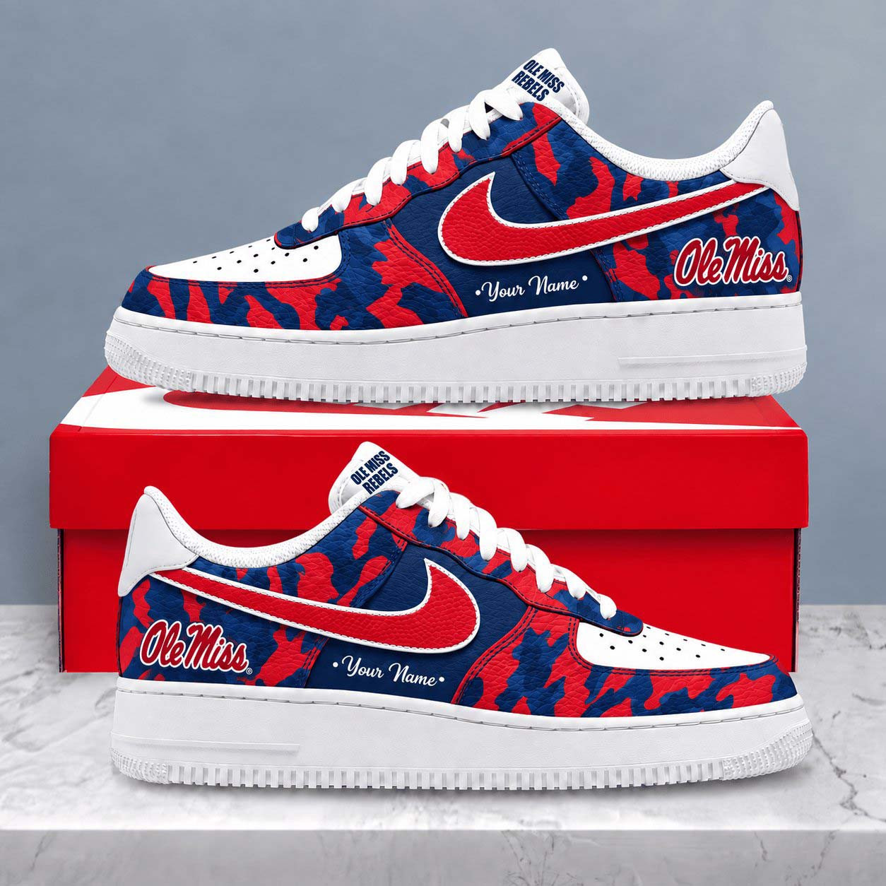 Custom Ole Miss Rebels Merch Camo Shoes Personalized NCAA Sneakers Rebels Fans Gifts