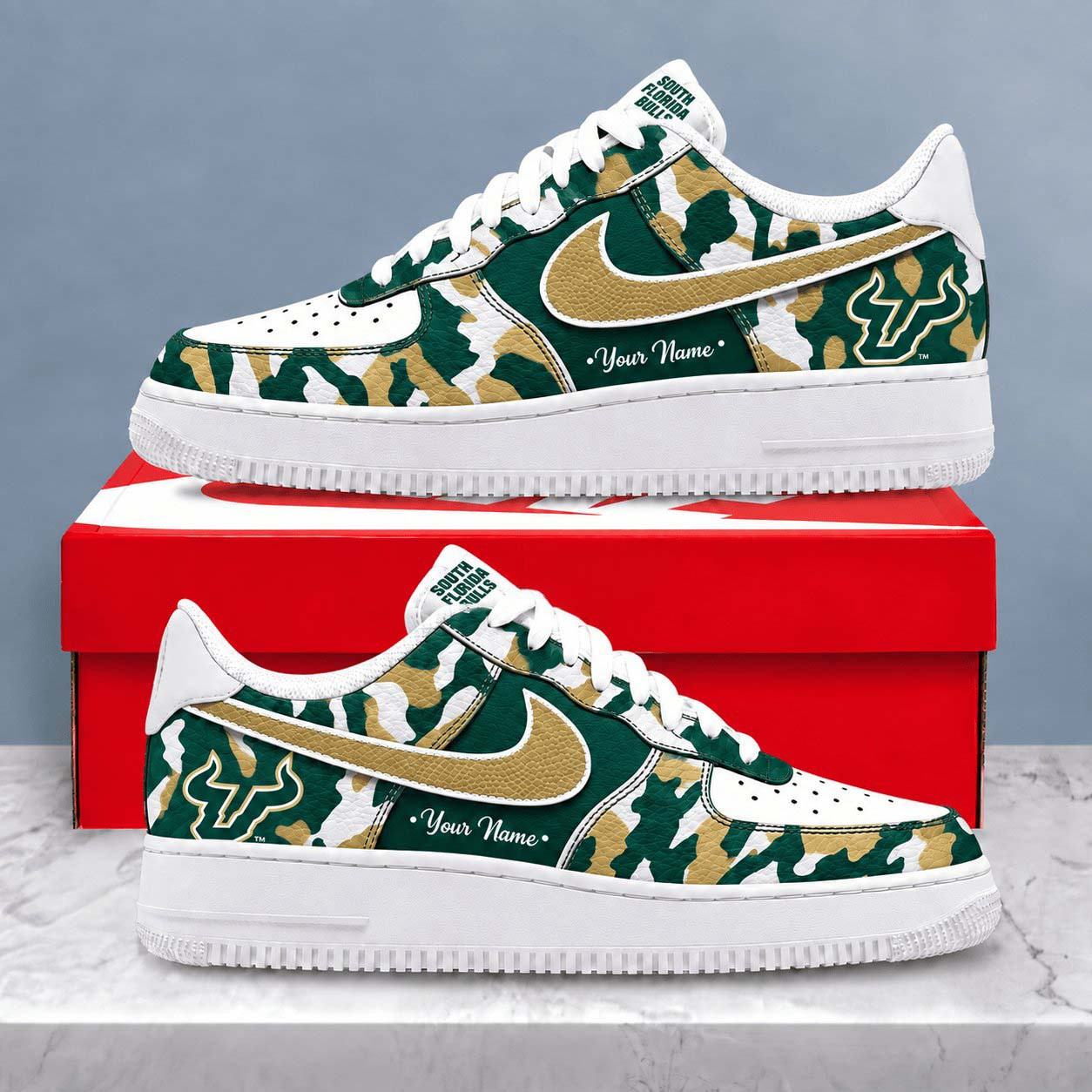 Custom South Florida Bulls Merch Camo Shoes NCAA Personalized Sneakers Gifts For Bulls Fans