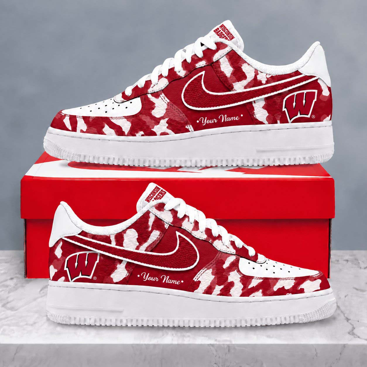 Personalized Wisconsin Badgers Merch Camo Shoes Custom NCAA Sneakers Gifts For Badgers Fans