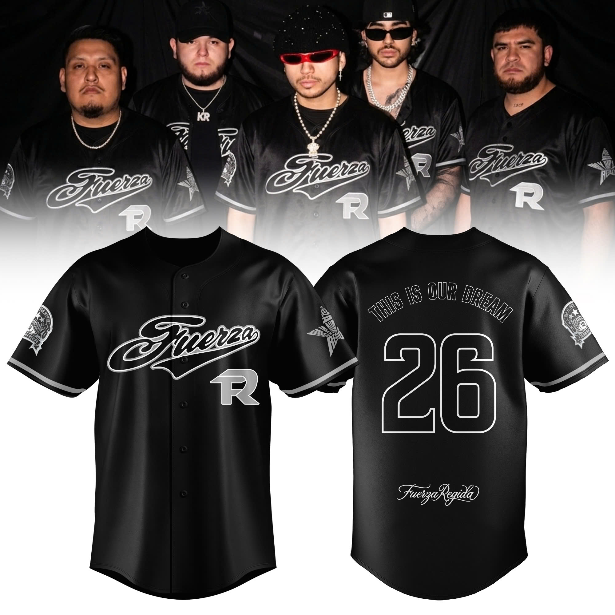 2026 Fuerza Regida This Is Our Dream Stadium Tour Baseball Jersey Front Back Print Concert Merch Button Up Jersey Music Fan Gift