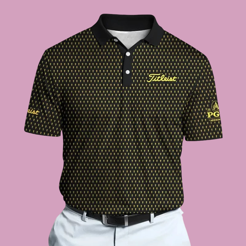 2026 Golf Championship Black Yellow Trophy Pattern Golf Polo Shirt
