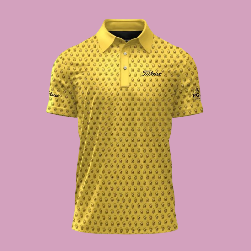 2026 Golf Championship Yellow Beer Cup Pattern Performance Golf Polo Shirt
