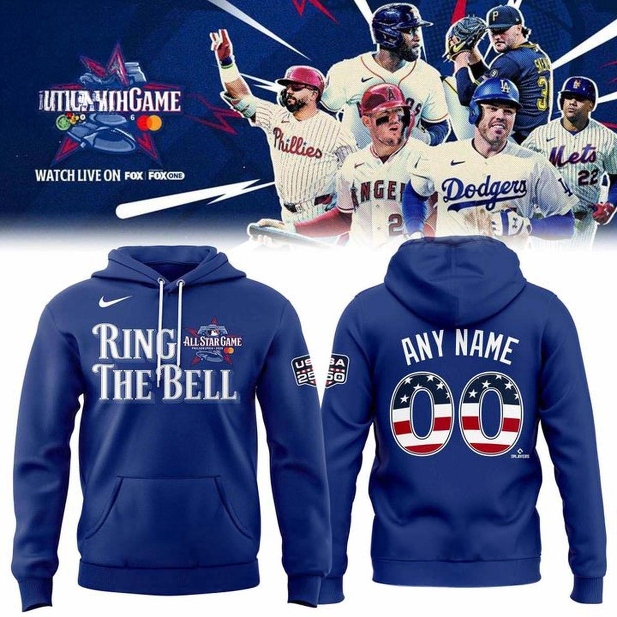 Mens Custom Name and Number American League Blue Hoodie - 2026 AllStar Game