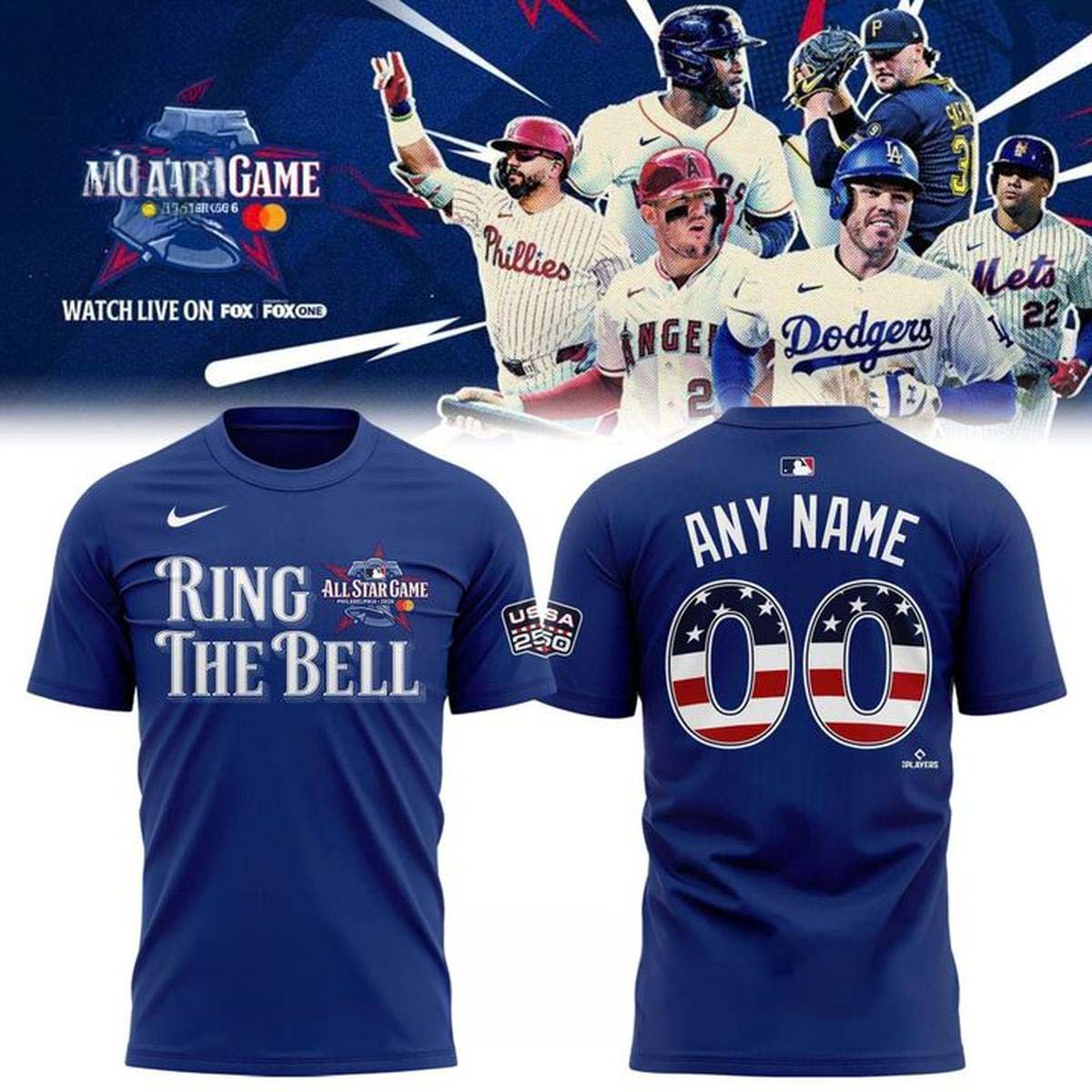 Blue Custom Name Number Men's T-Shirt - 2026 American League All-Star Game
