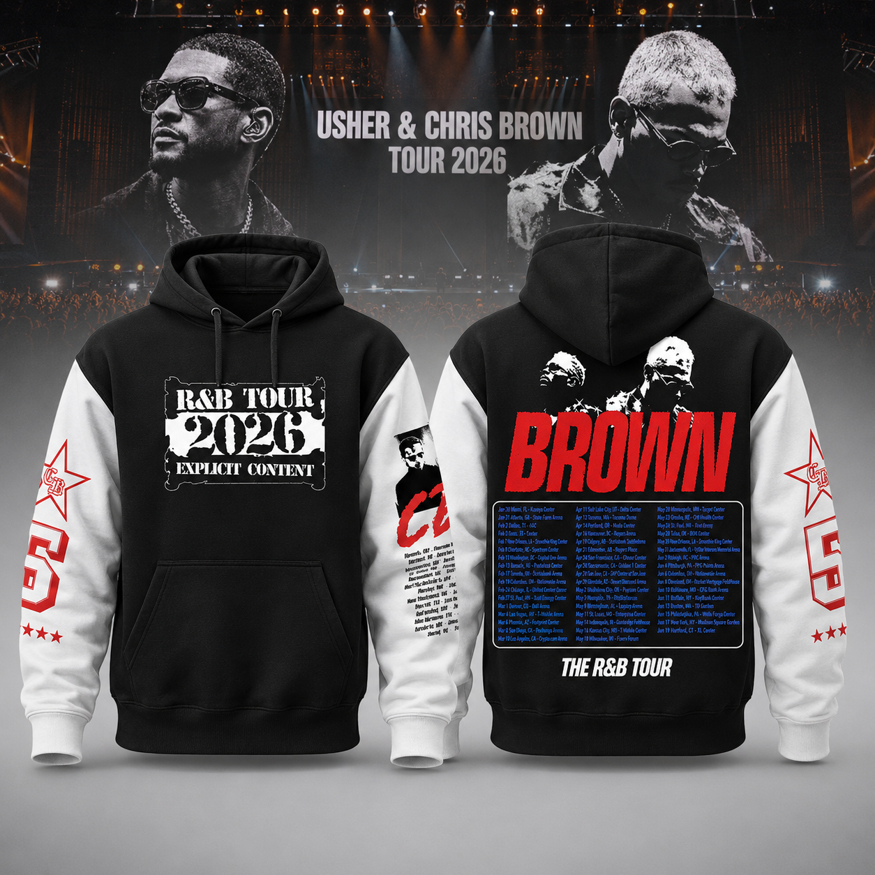 2026 Chris Brown R&B Tour Black and White Layered Graphic Hoodie Gift for Music Fans