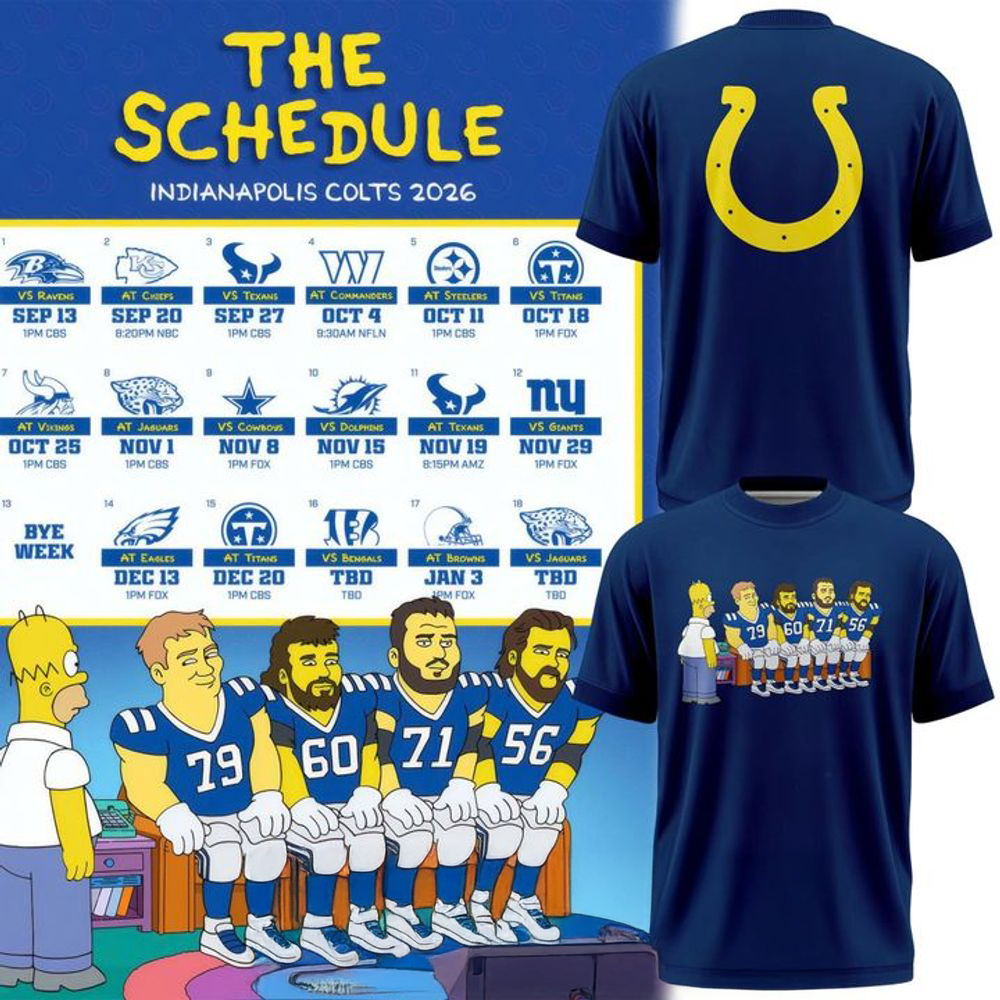 2026 Indianapolis Colts The Schedule x The Simpsons Blue Shirt