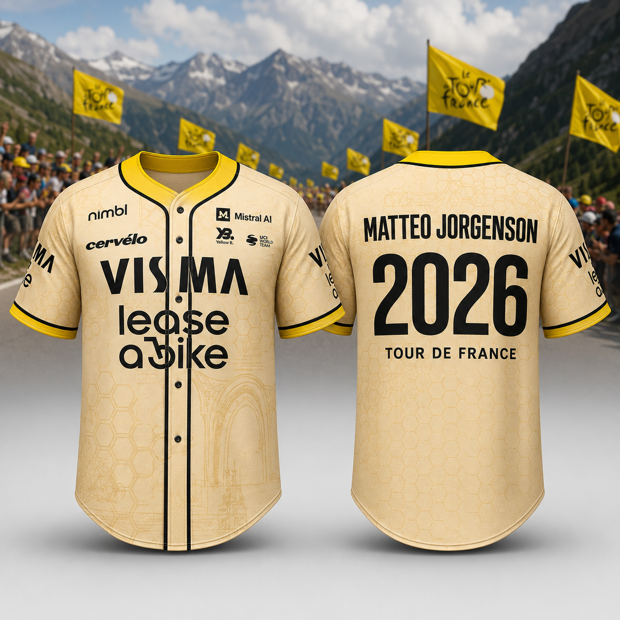 Matteo Jorgenson Tour de France Cream Gold Visma Baseball Jersey - Best Gift for Cycling Fans