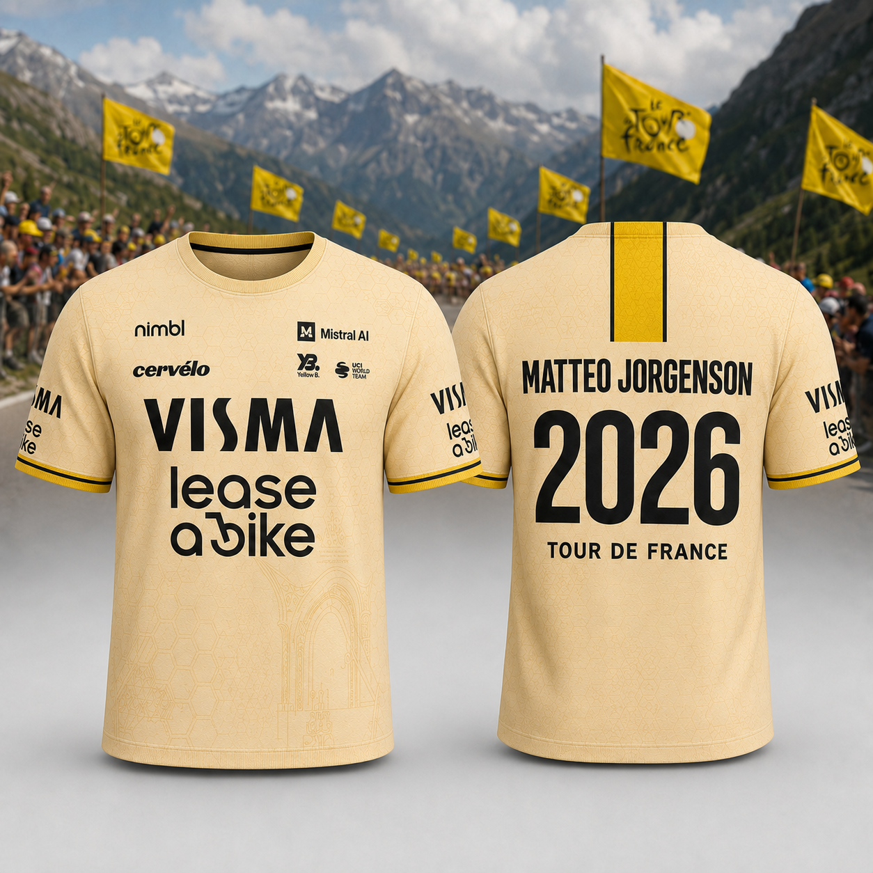 Matteo Jorgenson 2026 Tour de France Cream Gold Visma Yellow T-Shirt - Best Gift for Cycling Fans