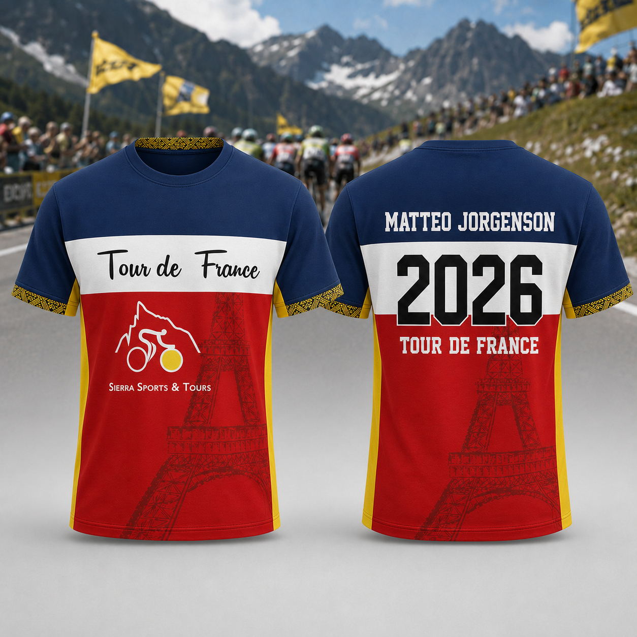 Matteo Jorgenson Tour de France 2026 Cycling Graphic Tee - Navy & Red Eiffel Tower T-Shirt, Gift for Fans