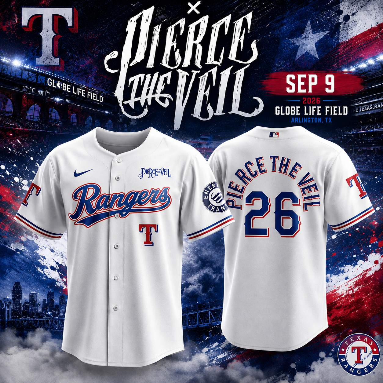 2026 Pierce The Veil Texas Rangers 2026 Merch Jersey