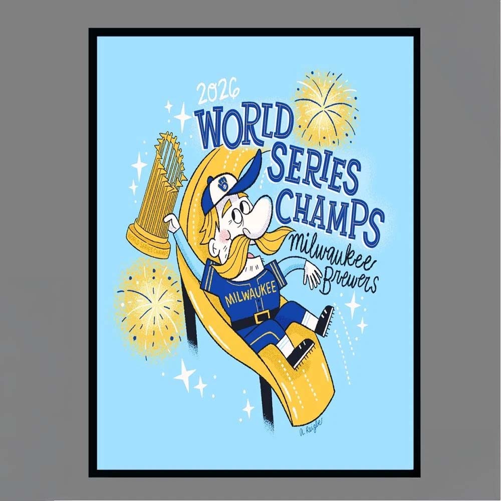 2026 World Series Champs Milwaukee Brewers A Reigle Cartoon Illustration Art Poster