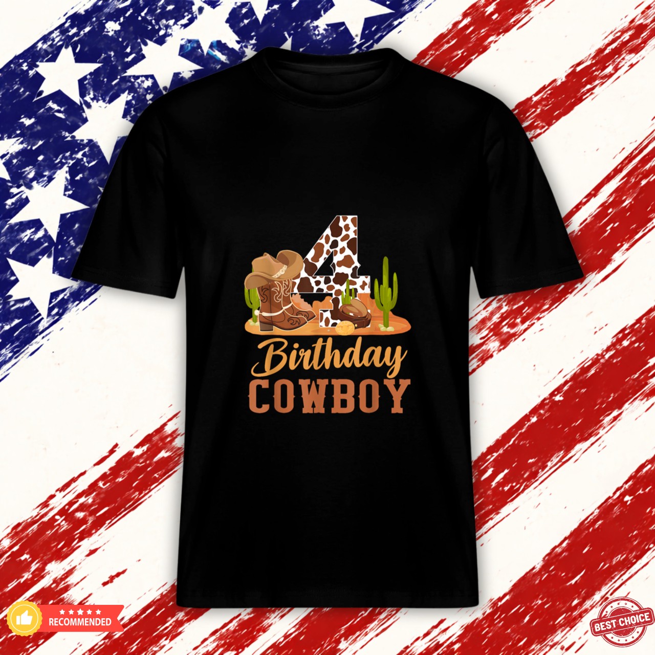 4 Year Old Boys 4th Birthday Cowboy Western Rodeo Theme Graphic Shirt