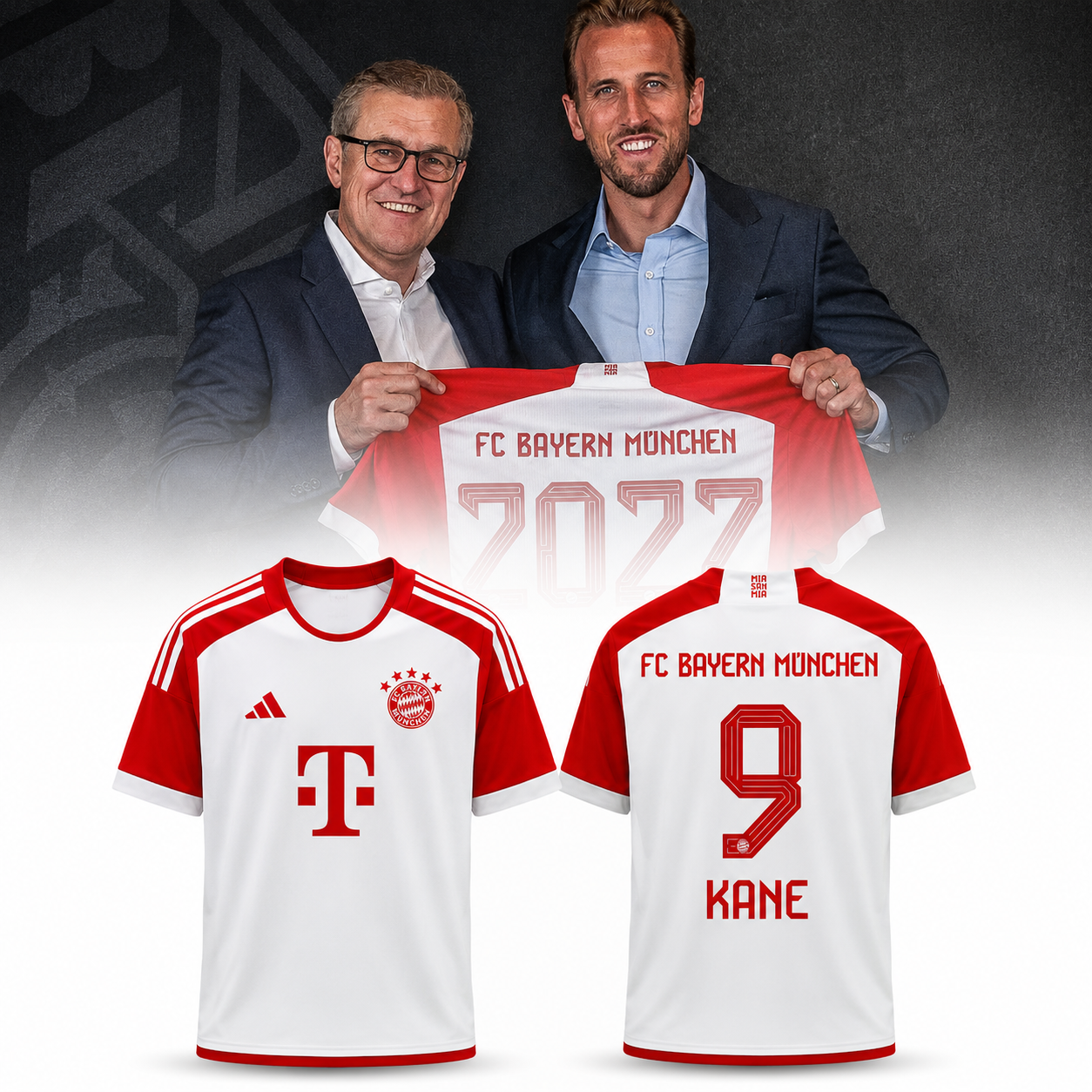FC Bayern Munich Harry Kane 9 White Red Soccer Jersey Short Sleeve Football Fan Shirt 1 - Unicasport FC Bayern Munich Harry Kane 9 White Red Soccer Jersey Short Sleeve Football Fan Shirt