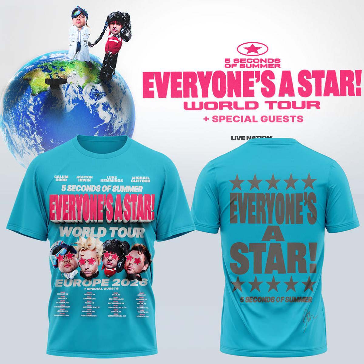 5 Seconds of Summer Everyone's A Star Europe Tour 2026 T-Shirt - Best Gift for Fans