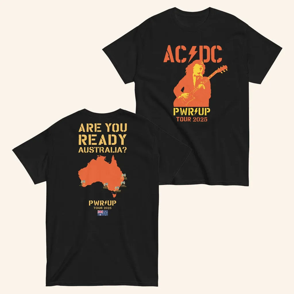 ACDC Merch Power Up 2025 Tour Aus Map TShirt Gift Ideas For Music Lovers