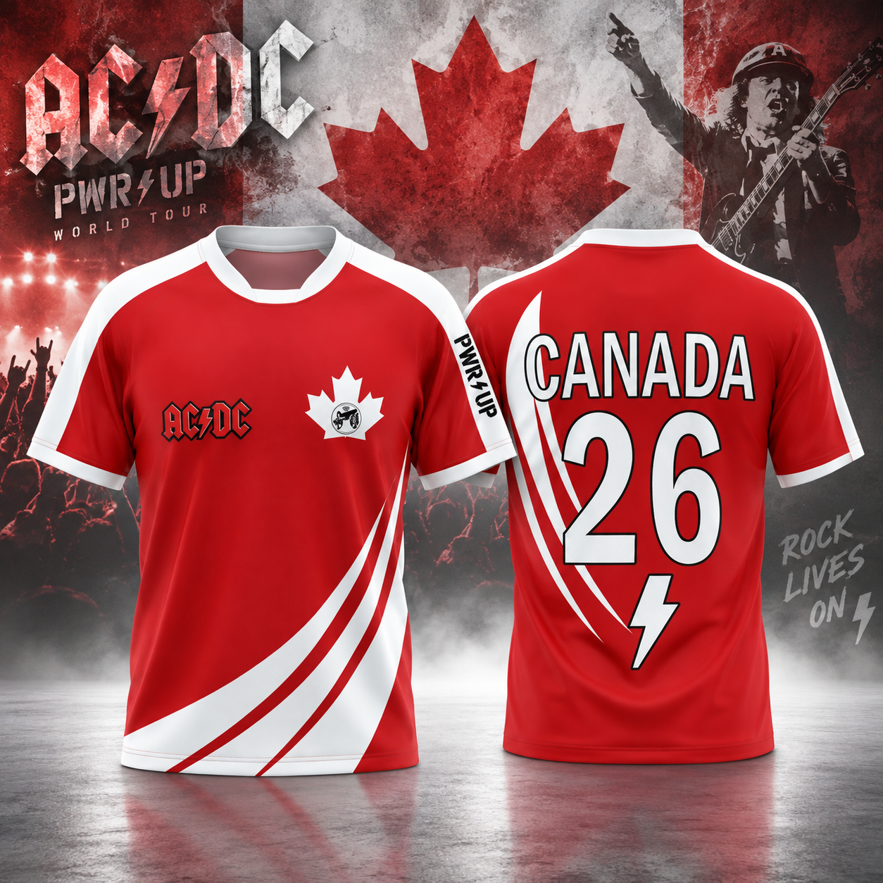 ACDC PWR Up Tour Canada 2026 Football Soccer Jersey Red White Concert Fanwear 1 - Unicasport ACDC PWR Up Tour Canada 2026 Football Soccer Jersey Red White Concert Fanwear