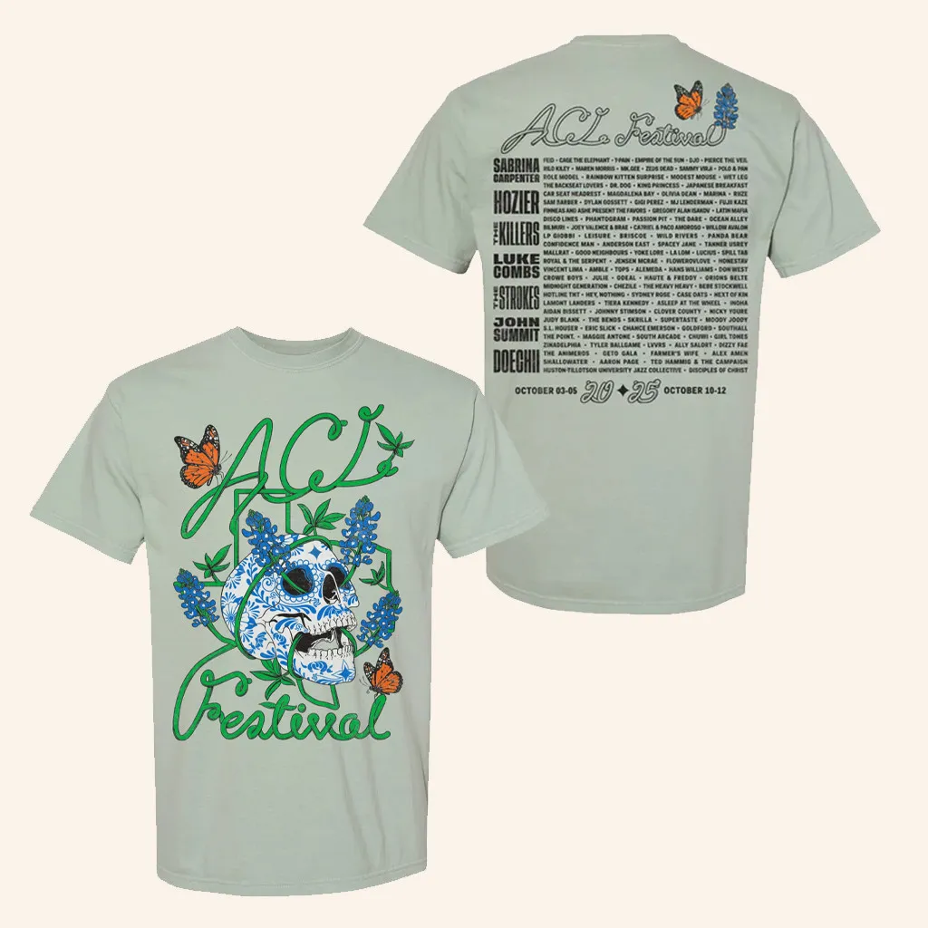 ACL Festival Merch Bluebonnet Skull TShirt Christmas Gifts For Wife