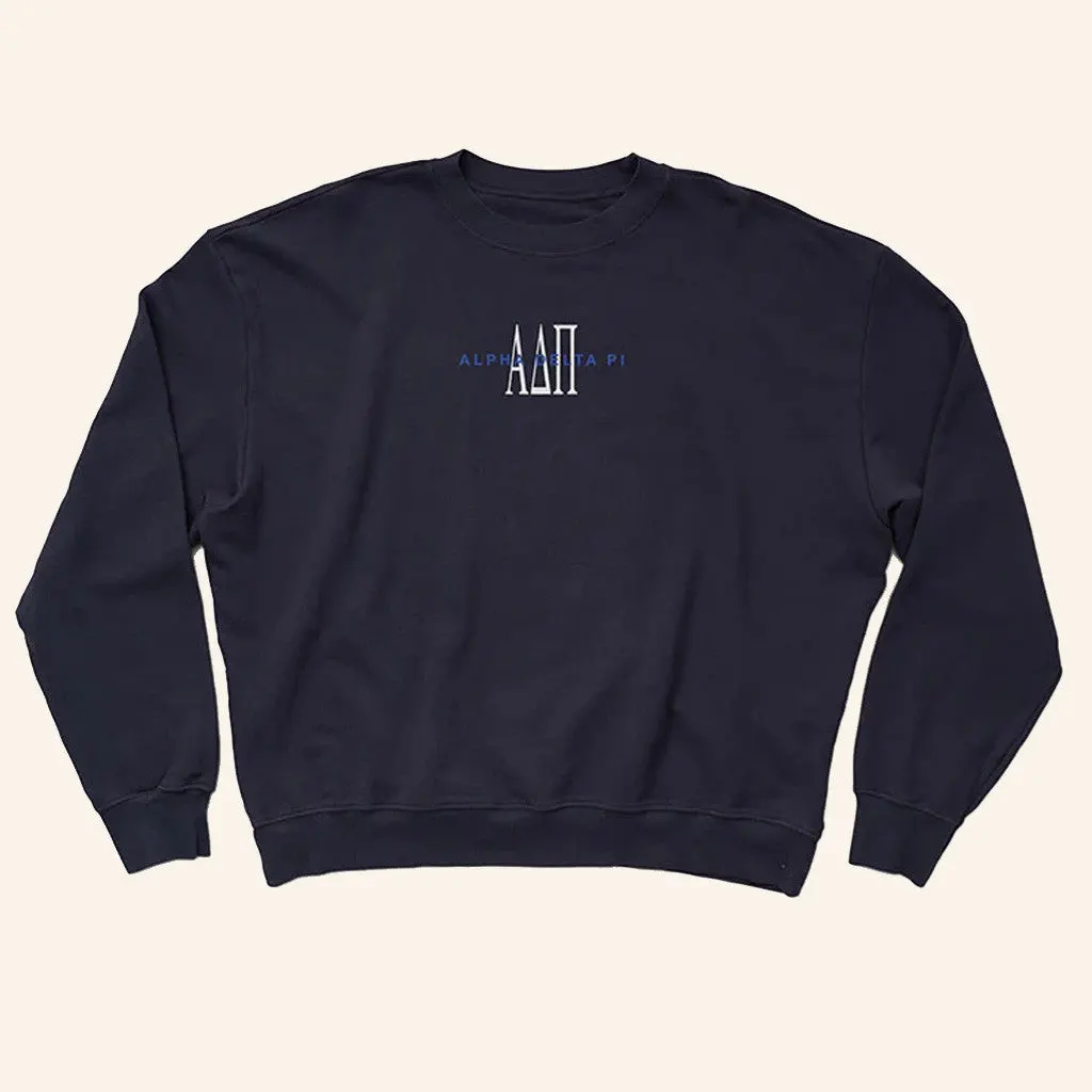 ADPI Merch Alpha Delta Pi Midnight Sky Embroidered Crewneck Sweatshirt Gifts For Him