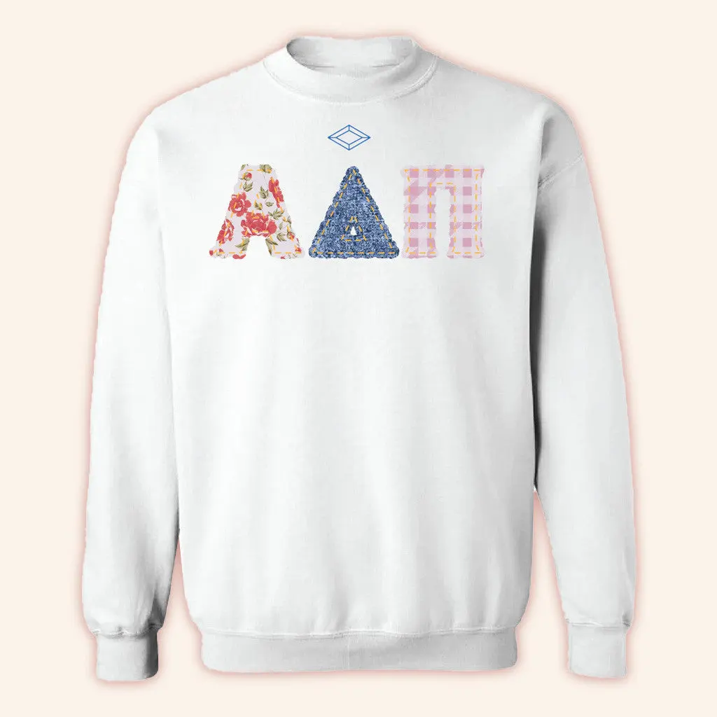 ADPI Merch Alpha Delta Pi Patchwork Coquette Crewneck Sweatshirt Present For Husband