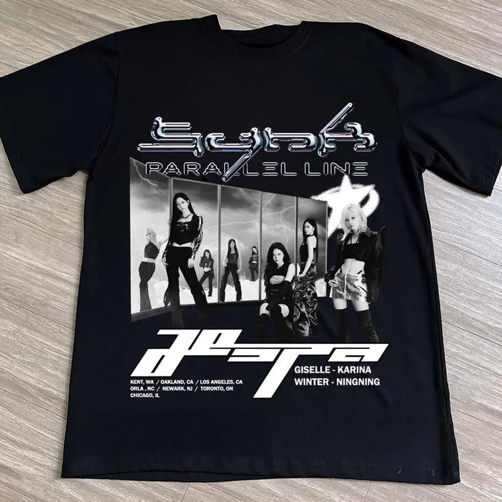 AESPA Synk Parallel Line Tour TShirt 2024 Aespa Live Tour In US Shirt Fan Clothing