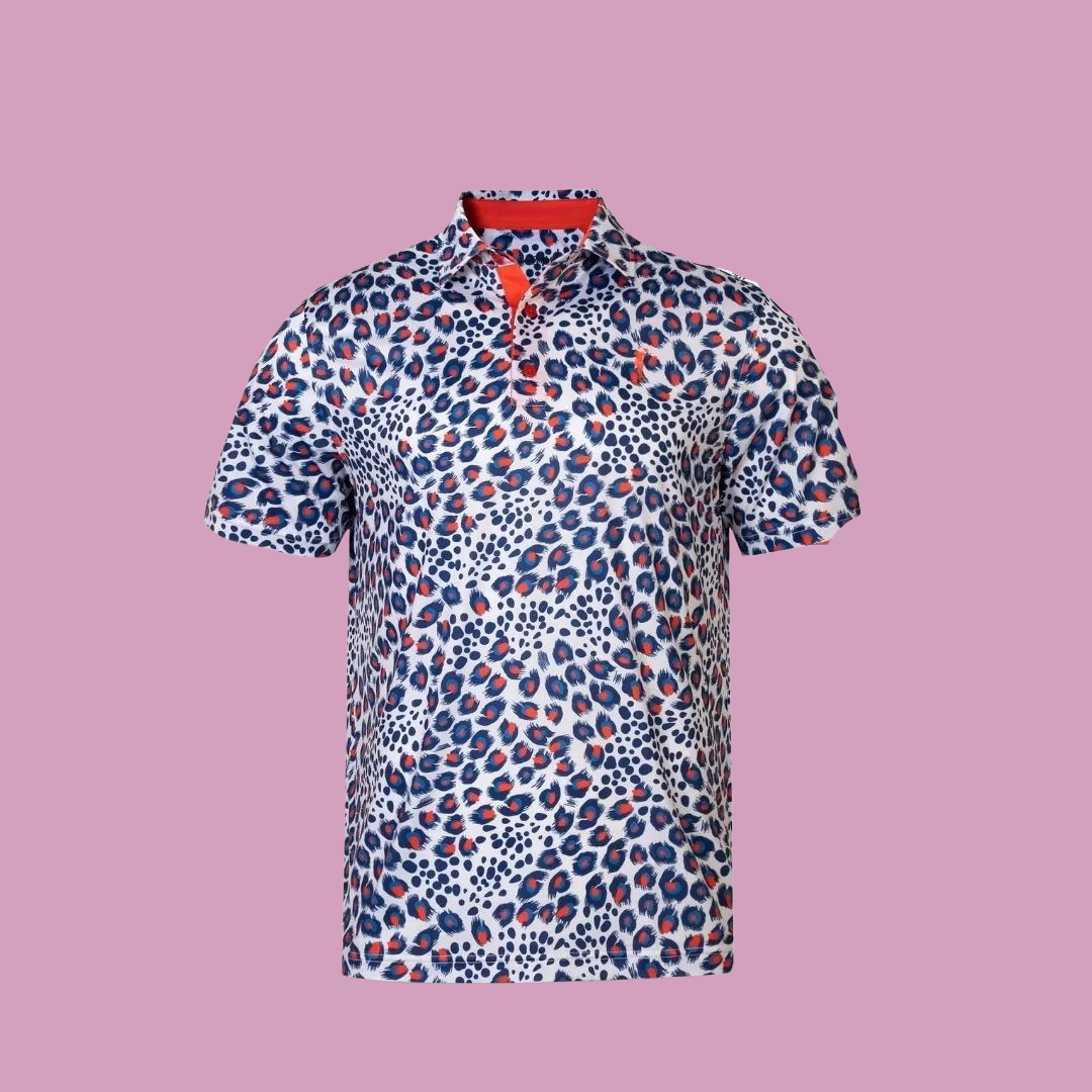 Acid Leopard Pattern Golf Polo Shirt Bold Fashion Golf Apparel
