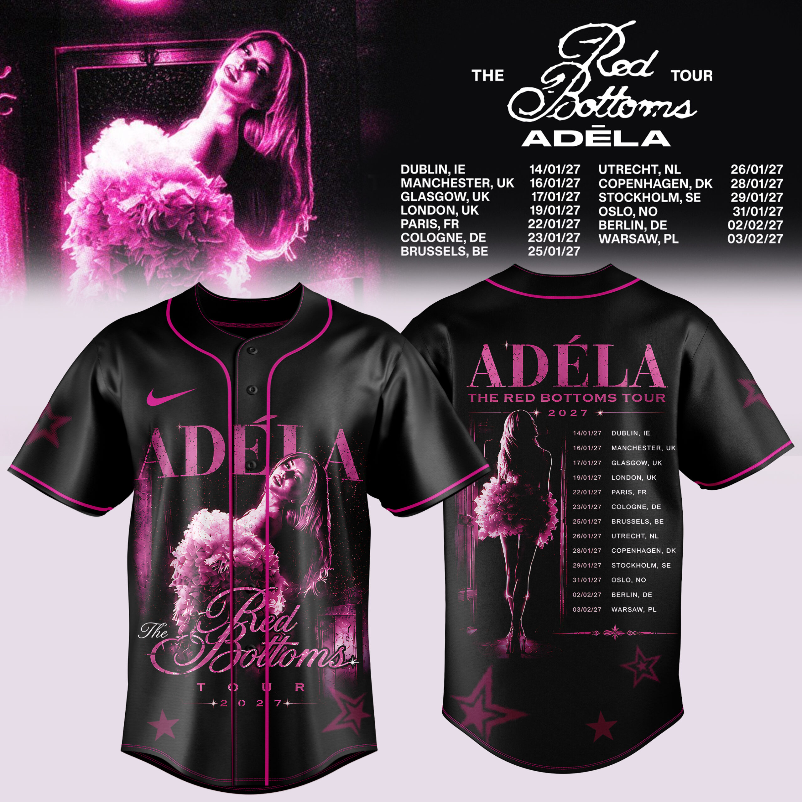 Adela Jergova The Red Bottoms Tour UK Europe 2027 Jersey Tour Souvenir Style Fan Shirt 1 - Unicasport Adela Jergova The Red Bottoms Tour UK Europe 2027 Jersey Tour Souvenir Style Fan Shirt