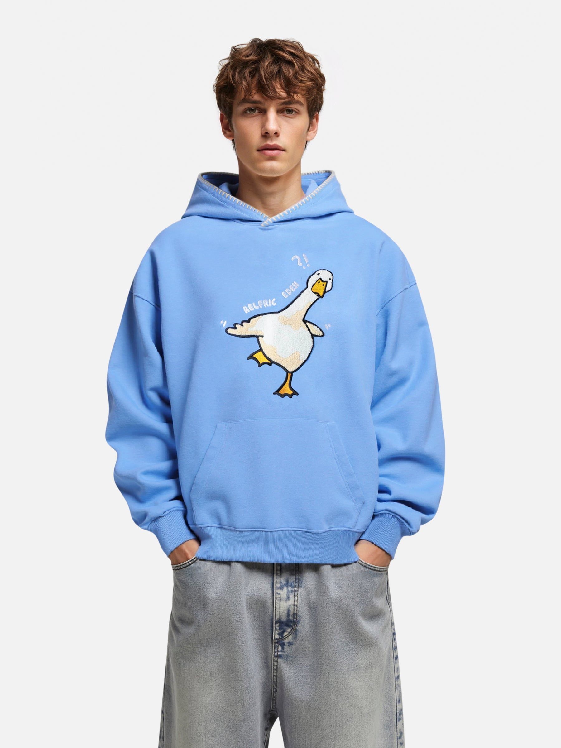 Aelfric Eden Towel Embroidery Duck Hoodie, Soft Cozy Hoodie, Oversized Streetwear Sweatshirt, Vintage Casual Hoodie, Unisex Fashion Outfit, Trendy Daily Wear for Men Women